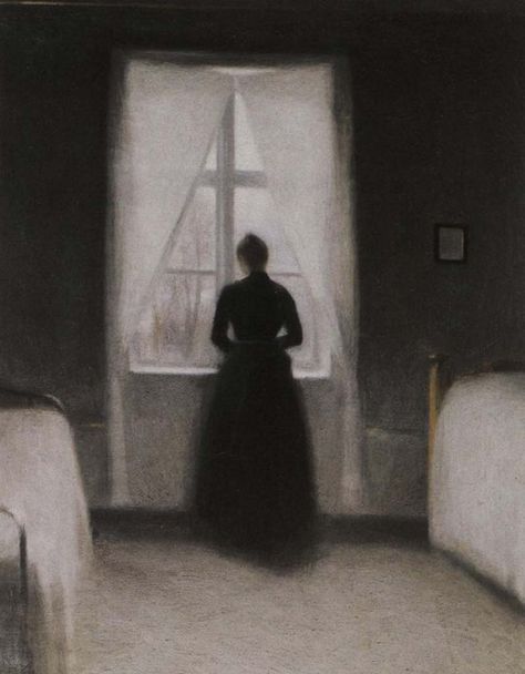 Vilhelm Hammershøi (1864-1916) was a Danish painter known for his low-key atmospheres and his very limited palette of grey tones and mostly desaturated hues used to depict architecture, landscapes and portraits. However the artist is mostly celebrated for his interiors, enfilades, contrejours... Vilhelm Hammershøi, Low Key Portraits, Danish Art, Wassily Kandinsky, White Photo, Interior Art, Low Key, Dark Art, Classic Art