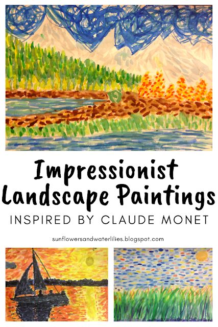 Claude Monet Landscape, Impressionism Art Projects Middle School, Elementary Art Landscape, Monet Landscape Paintings, Impressionism Art Lesson, Monet Art Projects For Middle School, Monet Projects For Middle School, Elementary Landscape Art Project, Art Education Lessons High School