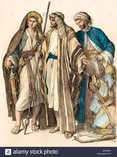 Arab men in traditional clothing. Hand-colored print Stock Photo: 27021042 - Alamy Barbary Pirates, Middle Eastern Clothing, Arabic Clothing, Arab Culture, Ancient Persian, Arab Men, Middle Age Fashion, Medieval Clothing, Drawing Clothes