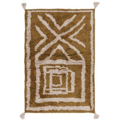 LOOMY This all natural wool rug is suitable for high-traffic areas and adds a fun pattern to any room. Rug Size: Rectangle 4' x 6' Yellow Area Rug, Yellow Area Rugs, Natural Fiber Rugs, Cotton Area Rug, White Area Rug, Berber Rug, Sheep Wool, Handmade Kilim, Natural Wool