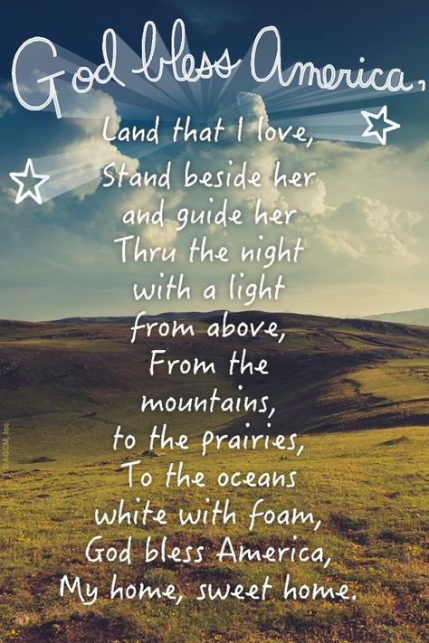 God bless America, Land that I love, Stand beside her and guide her Thru the night with a light from above; From the mountains, to the prairies, To the oceans white with foam, God bless America, My ho Land That I Love, God Bless America Song, God Bless America Quotes, Prayers For America, Patriotic Poems, America Quotes, God Bless The Usa, Patriotic Quotes, Pray For America