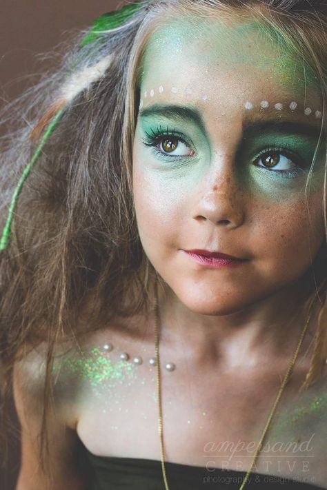 Tinkerbell Photoshoot, Sprite Photography, Woodland Fairy Makeup, Elven Makeup, Woodland Fairy Costume, Frozen Makeup, Mother Nature Costume, Fairy Face Paint, Pixie Costume