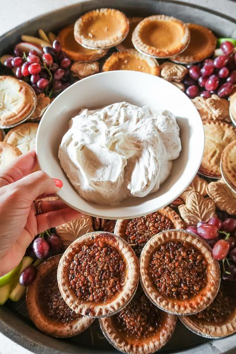 Easy Spiced Whipped Cream Fall Dessert Party, Whipped Topping Recipe, Cinnamon Whipped Cream, Spiced Whipped Cream, Blueberry Scones Recipe, Dessert Board, Mini Pie, Square Recipes, Party Food Platters