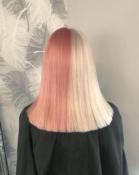 Split Hair Color Ideas, Split Hair Color, Half Dyed Hair, Half And Half Hair, Light Pink Hair, Split Dyed Hair, Temporary Hair Dye, Straight Blonde Hair, Split Hair