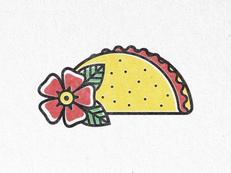 Taco Tattoo, Taco Tattoos, Belle Tattoo, Truck Tattoo, Food Tattoos, Traditional Tattoo Design, Crown Tattoo, Problem Solver, Tattoo Illustration