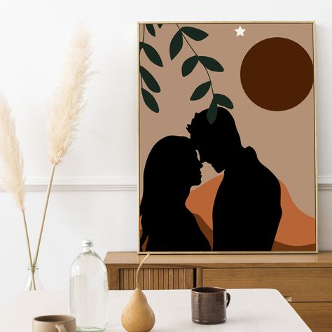 Romantic couple printable,Valentine's day gift for her,moonlight romance printable gift,abstract minimalist portrait,digital download,lovers by DigitalCurry on Etsy Boho Art Painting Couple, Couple Draw, Couples Canvas Art, Couples Canvas Painting, Ideas Emprendimiento, Mini Toile, Minimalist Portrait, Couple Romantic, Romantic Paintings