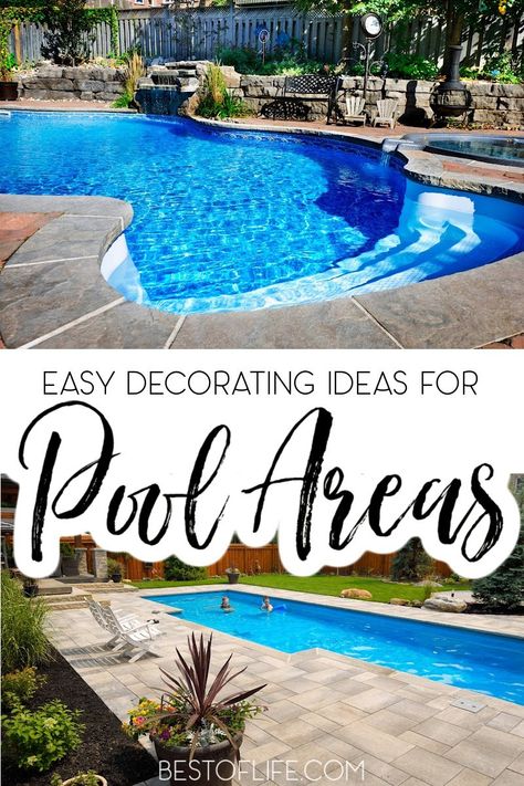 Pool Cabana Decorating Ideas, Outdoor Pool Patio Ideas On A Budget, Inground Pool Furniture Ideas, Cheap Pool Decorating Ideas, Backyard Pool Decorating Ideas, Backyard Poolside Ideas, Pool Patio Ideas On A Budget, How To Decorate Around Pool Area, Pool Side Decorating Ideas Patio