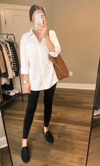 Active Business Casual, White Button Down With Leggings, Leggings Business Casual Outfit, Button Down With Leggings, Dressed Up Leggings Outfit, Work Leggings Outfit, Leggings Office Outfit, Leggings Outfit For Work Offices, Business Casual Leggings Outfit