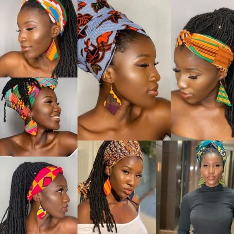 Afrocentric Wedding, African Headdress, Wig Heads, Cloth Earrings, Head Wrap African, Headwrap Styles, Dreadlocks Styles, Ankara Earrings, African Scarf