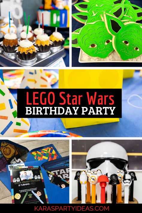 Star Wars Lego Birthday Party, Star Wars Birthday Games, Lego Gift Bags, Birthday Game Ideas, Yoda Cookies, Star Wars Kids Party, Lego Star Wars Birthday Party, Star Wars Party Games, Lego Star Wars Birthday