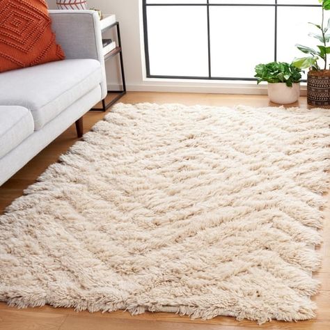 SAFAVIEH Handmade Casablanca Nazanin Shag Wool Rug - Bed Bath & Beyond - 39051065 Retro Shag Area Rug, Fluffy Tan Rug, Shag Living Room Rug, Statement Area Rug, Cute Rugs For Room, Boho Living Room Rug Ideas, Beige Rug Bedroom, Fluffy Rugs In Living Room, Cozy Bedroom Rug