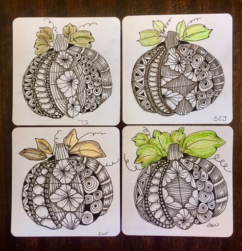 Fall Zentangle Patterns, Fall Zentangle Ideas, Autumn Zentangle, Fall Zentangle, Zentangle Pumpkins, Zentangle Pumpkin, Halloween Zentangle, Zentangle Doodles, Zen Tangle