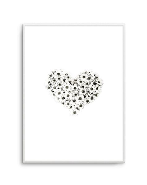 Daisy Heart, Designer Wall Art, Heart Art Print, Coastal Art Prints, Australia Wall Art, Black And White Artwork, Designer Wall, Small Framed Art, Unframed Art Prints