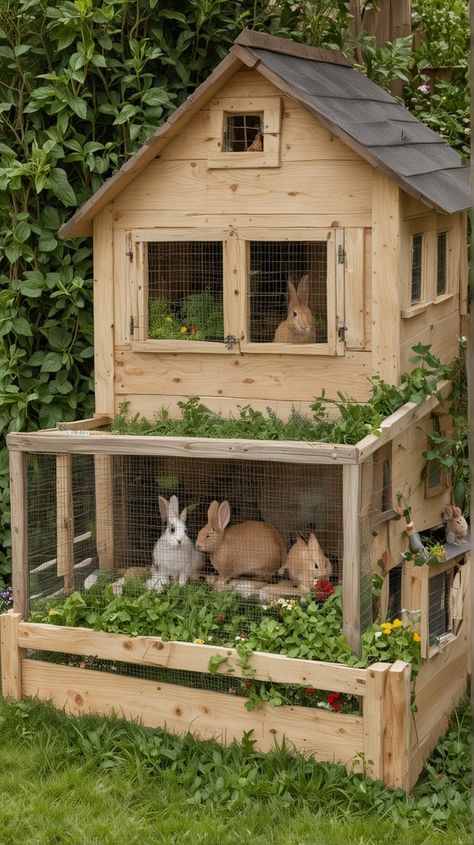 Homestead Decorating Ideas, Bunny Cage Outside, Bunny Area Outdoor, Outside Rabbit Enclosure Diy, Rabbits House Outdoor, Animal House Design, House For Rabbit, Cute Bunny House Ideas, Rabbits Cage Ideas