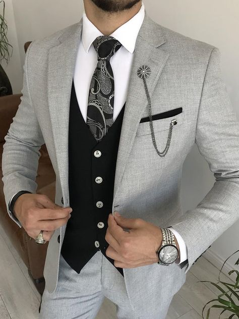 VICLAN Elegant Business Casual, Nice Suits, Grey Slim Fit Suit, Prom Styles, Male Suit, Distinguished Gentleman, Stylish Mens Suits, Prom Suit, Outfit Pieces