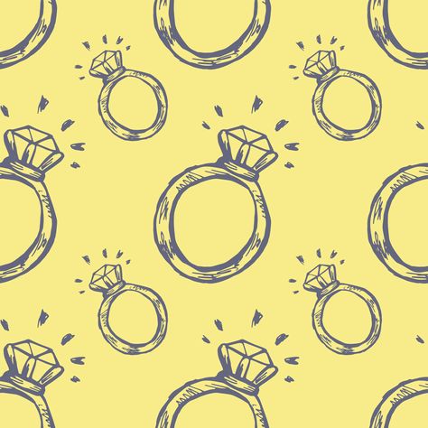 Diamond ring seamless pattern on a yellow background. Outline hand drawn vector doodle illustration. Diamond Ring Illustration, Ring Doodle, Procreate Ideas, Vector Doodle, Ring Pattern, Single Ladies, Doodle Illustration, Hand Drawn Vector, Yellow Background