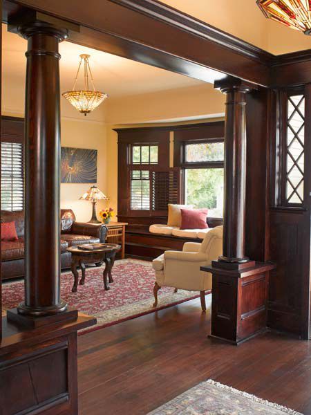 Craftsman Interiors, Dark Wood Trim, Farmhouse Garage, Craftsman Farmhouse, Craftsman Interior, Garage Style, Craftsman Bungalow, Best Modern House Design, Bungalow Homes