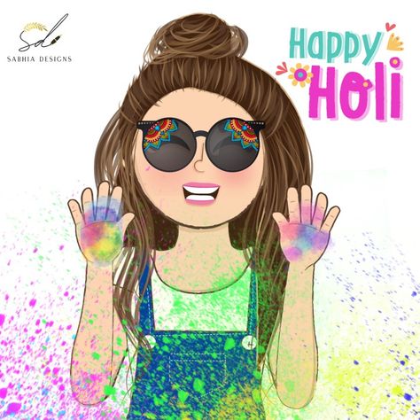 Holi Illustration | Cute doodles | Doodle artwork Holi Illustration Art, Holi Doodle, Holi Cartoon, Holi Artwork, Holi Illustration, Colour Journal, Holi Girls, Doodle Artwork, Coloring Journal