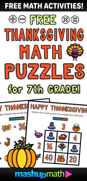 Celebrate Thanksgiving with your 7th Grade Students with these FREE Thanksgiving math worksheets for seventh grade. (Tags: Grade 7, Thanksgiving Math Activities, Printable, PDF, free, addition, subtraction, multiplication, division, decimals, fractions, graphing, common core, number line, middle school) Games For Grade 1, Thanksgiving Math Worksheets, Thanksgiving Math Activities, Kindergarten Math Worksheets Free, Funny Math Jokes, Sixth Grade Math, Activities Printable, Math Graphic Organizers, Math Centers Middle School