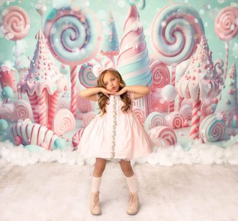 Pink Christmas Photoshoot, Candyland Photoshoot, Toddler Christmas Photoshoot, Ballerina Birthday Party Decorations, Candyland Decor, Christmas Photo Session, Diy Christmas Pictures, Christmas Candyland, Cake Designs For Kids