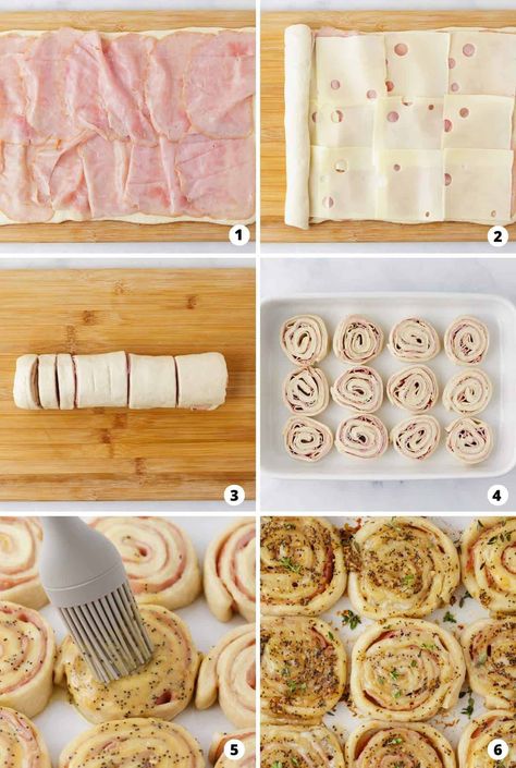 Ham Pinwheels, Ham And Cheese Roll Ups, Crispy Rolls, Ham And Cheese Pinwheels, Savory Ham, Cheese Pinwheels, Popular Appetizers, Honey Baked Ham, Decorações Com Comidas