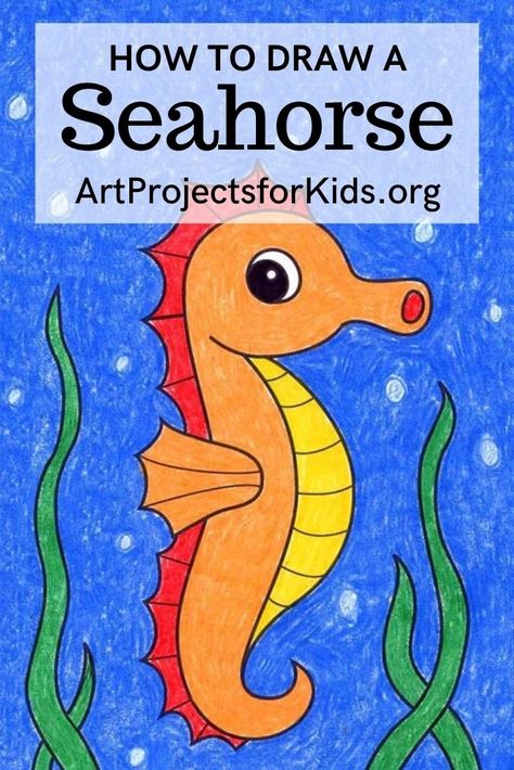 Learn how to draw a Seahorse with an easy step-by-step PDF tutorial. How To Draw A Seahorse, Sea Horse Drawing Easy, Draw A Seahorse, Nana Crafts, Seahorse Crafts, Seahorse Drawing, Fair Theme, Ocean Drawing, Spiderman Coloring