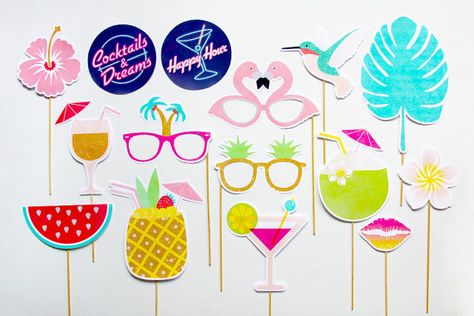 Tropical Party Props Cocktails and Dreams Photo by CreativeSenseCo Flamingo Sunglasses, Cocktails And Dreams, Watermelon Martini, Tropical Photo, Pineapple Drink, Tropical Weddings, Luau Decorations, Photobooth Props Printable, Coconut Drink