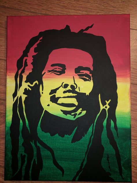 Bob Marley acrylic canvas painting Pop Art Ideas, Bob Marley Colors, Skip Marley, Acrylic Canvas Painting, Pencil Art Drawings, Painted Boxes, Acrylic Canvas, Bob Marley, Pencil Art