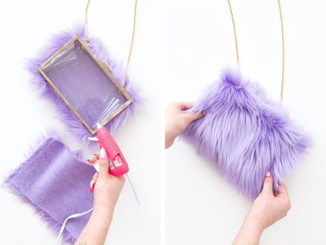 Diy Frühling, Bag Accessories Diy, Shoe Organizers, Fur Clutch, Sac Diy, Diy Clutch, Diy Sac, Fur Purse, Kawaii Diy