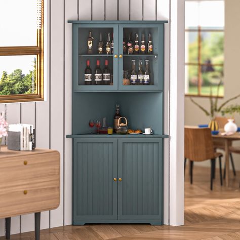 Coffee Bar Ideas Cabinets, Pop Out Kitchen Addition, Small Dining Hutch, Free Standing Kitchen Cabinet, Custom Corner Cabinet, Triangle Cupboard, Antique Corner Cabinet Kitchen, Kitchen Cabinet Ideas For Small Spaces, Dining Room Corner Cabinet