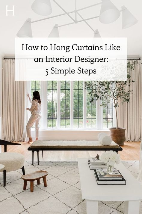 From living room flow to hanging light fixtures, we get asked a lot of design 101 questions that, although relatively rudimentary, are incredibly important. But “how to hang curtains” definitely ranks near the the top of that list. Havenly designer Brady Burke shares his comprehensive guide to how to hang curtains like a professional. Keep scrolling for his five simple steps. Curtains Living Room From Ceiling, Hanging Long Curtains, Curtains Measurements Guide, How High To Hang Curtains Above Window, How To Hang Curtains When Window Is Against Wall, How To Install Curtain Rods Living Rooms, Curtains To Ceiling Living Room, Tips For Hanging Curtains, How To Hang Sheer Curtains Behind Drapes