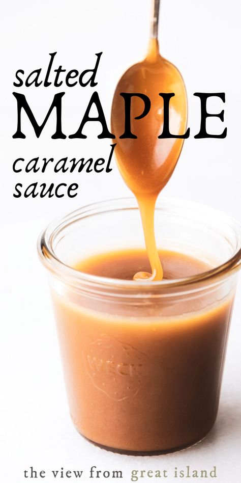 Salted Maple Caramel Sauce ~ with only 4 ingredients and no sugar or corn syrup this healthier dessert sauce comes together in just 10 minutes! #easy #recipe #maple #healthy #dessert #fall #caramel #quick #homemade #salted #forapples#forcake #forcoffee Diy Sauces, Homemade Maple Syrup, Dessert Fall, Maple Caramel, Maple Recipes, Maple Syrup Recipes, Sauces Recipes, Dessert Sauce, Sweet Kitchen