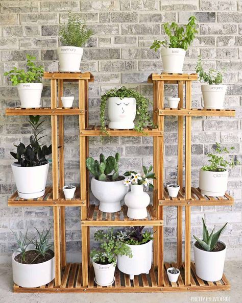 Easy Vertical Herb Garden - Pretty Providence Table Bookshelf, Industrial Bookshelf, Support Pour Plante, Bamboo Shelf, Vertical Herb Garden, Wood Plant Stand, Etagere Bookcase, Plant Labels, Carbon Dioxide