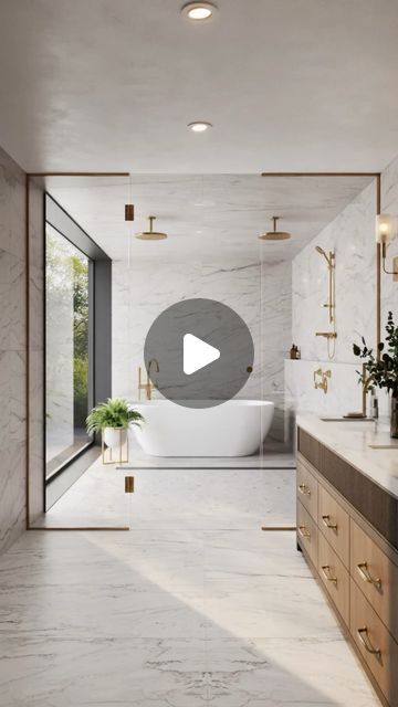 Edward Martin on Instagram: "Surround yourself with the luxurious look of marble without the care and maintenance required. Create this truly inviting bathroom with our Aniston porcelain marble look tile.

Featuring:
- Aniston 24x48 Tile - Matte in Calacatta Quarzite 
- Aniston 2x2 Hexagon Mosaic - Matte in Calacatta Quarzite

#marble #marbletiles #marbledesign #marblebathroom #luxury #interiordesign #archidaily #construction #renovation #aesthetic #homedecor #housegoals #bathroomdesign #bathroomdecor" Calacatta Bathroom Tile, Porcelain Marble Tile Bathroom, Renovation Aesthetic, Inviting Bathroom, Marble Tile Bathroom, Hexagonal Mosaic, Marble Look Tile, Bathroom Reno, Marble Bathroom