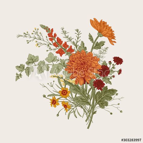 Download Autumn flowers. Classic flower arrangement. Vector botanical floral illustration. Stock Vector and explore similar vectors at Adobe Stock. Cactus Illustration, Watercolor Art Landscape, Poster Template Design, Classic Flower, Cherry Flower, Autumn Flowers, Spring Landscape, Floral Illustration, Hand Drawn Flowers