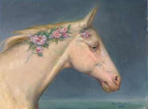 Rose Freymuth-Frazier | Cream Horse with Blossoms Cream Horse, Mazzy Star, Ethereal Art, Medieval Fantasy, Horse Art, Cat Drawing, Movie Art, Ancient Art, Traditional Art