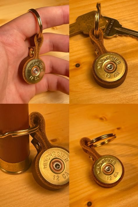 Brass Casings Crafts, Bullet Shell Crafts, Hunting Keychain, Crafts With Shells, Shotgun Shell Art, Diy Leather Gifts, Shell Casings Crafts, Winchester Shotgun, Diy Hunting