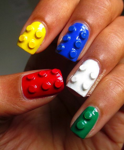 Lego Nails, Crazy Nail Art, Unghie Nail Art, Crazy Nails, Nail Swag, I Love Nails, Beauty Nail, Nail Art Hacks, 3d Nail Art