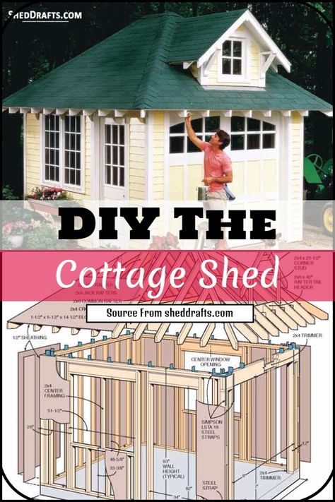 13 DIY Shed Plans To Build In Low Cast - DIYsCraftsy She Shed Plans Diy Free, Shed Plans 10x12 Free, She Shed Plans Diy, 10x20 Shed Plans, Building Plan Drawing, 6x8 Shed, 12x20 Shed Plans, Cottage Shed, 10x20 Shed