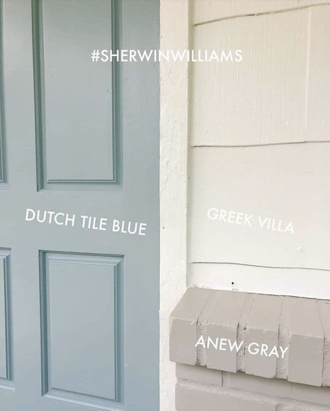 Small Cottage Homes Exterior Color, Sherwin Williams Blue Shutters, Watery Sherwin Williams Front Door, Trim Color For White House, Exterior Paint Colors For Lake House, Wallpaper Projects, Kid Bathroom, Porch Inspiration, House Paint Color Combination