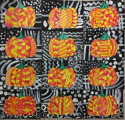 Fall Art Projects For Kids September, Art Projects For Classroom, Art Projects For 1st Grade Fall, Pumpkin Art Projects For Middle School, Art Lessons For 1st Grade, One Day Fall Art Projects, Fall Art For Upper Elementary, Grade 3 Halloween Art, Grade 1 Fall Art Ideas