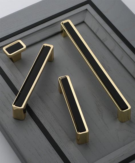 Cabinet Hardware Black, Gold Kitchen Hardware, Gold Cabinet Handles, Black Cabinet Hardware, Gold Cabinet, Black Drawer Pulls, Dresser Drawer Knobs, Unique Cabinets, Black Kitchen Cabinets