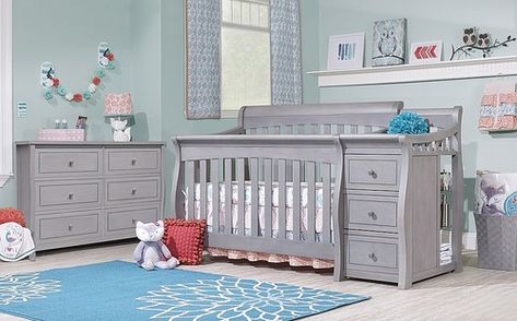 Gray Nursery Furniture, Unique Cribs, Crib Design, Gray Nursery, Nursery Room Design, Baby Room Design, Delta Children, Drawer Design, Convertible Crib