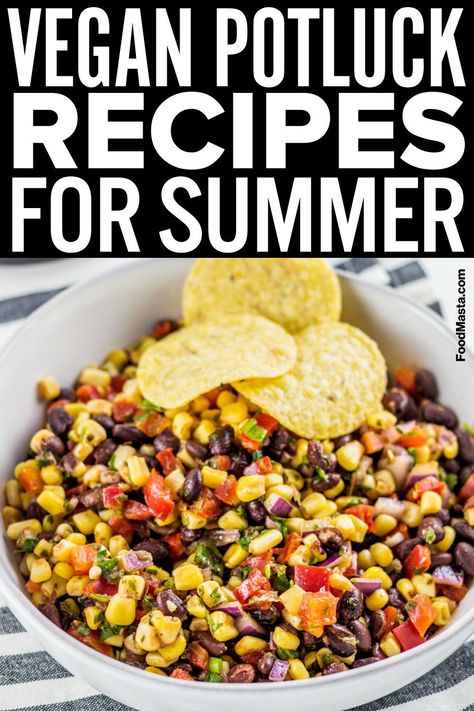 Keep your summer parties stress-free by contributing one of these 18 easy yet irresistible vegan potluck ideas. From make-ahead sides and no-cook appetizers to simple plant-based mains and sweet treats, these fun recipes let you socialize instead of slave away in the kitchen. Bring one along to your next warm weather get-together! Potluck Dairy Free, Vegan Breakfast Salad Ideas, Easy Quick Potluck Dishes, Plant Based Potluck Recipes, Vegetarian Potluck Recipes Main Dishes, Last Minute Potluck Ideas No Cook, Vegan Gluten Free Potluck, Easy Vegetarian Potluck Recipes, Potluck Dishes Vegetarian