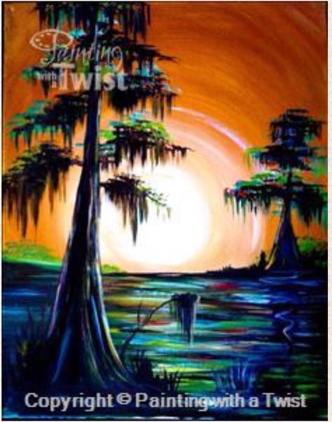 Painting With A Twist #PWAT  #PaintingWithATwist Swamp Tattoo, Florida Artwork, Popular Artwork, Southern Art, Louisiana Art, Florida Artist, Florida Art, Painting Party, Landscape Artist