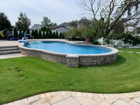 Semi-in ground Above Ground Pool Ideas -brothersthreepools Semi Above Ground Pool, Oval Above Ground Pools, Inground Pool Landscaping, Oval Pool, Semi Inground Pools, Dream Backyard Pool, Best Above Ground Pool, Outdoor Pool Area, Pools Backyard Inground