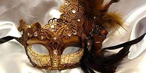 KBW Women's Antique Look Eye Mask Gold Best Halloween Costumes & Dresses USA Lace Costume, Costumes Dresses, Best Halloween Costumes, Pintura Facial, Half Mask, Gold Feathers, Halloween Diy Crafts, Dance Routines, Dress Halloween Costume