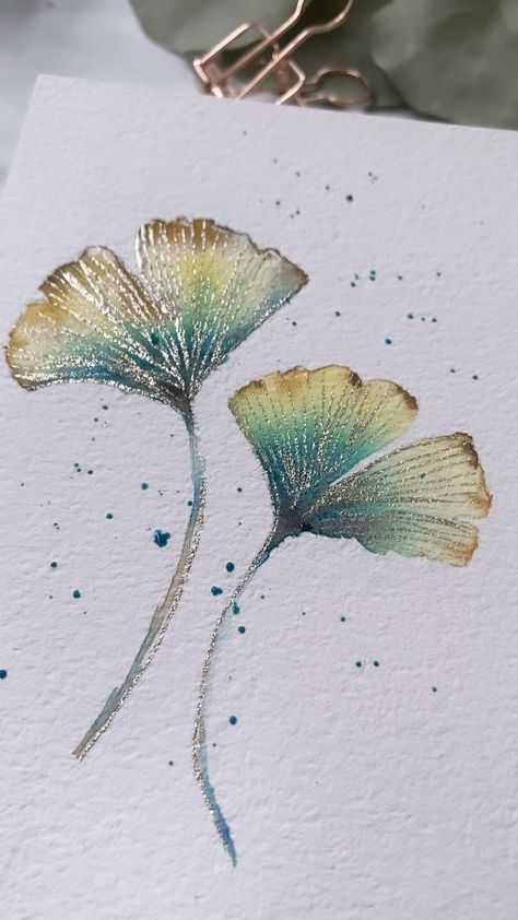 Lisa Naomi | Watercolor Artist | Ginkgo leaves are known to symbolize resilience, longevity, and hope. 😍 I was excited to break out my @lisilinka shimmering paints today. … | Instagram Ginko Leaf Paintings, Resilience Painting, Ginko Art, Gingko Art, Ginkgo Art, Ginko Leaves, Stitching On Paper, Artistic Painting, Draw Painting