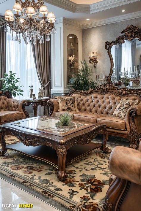 Opulent Art Nouveau living room with intricate details and luxurious furnishings. White Room Decor Bedroom, Art Nouveau Living Room, Classic Furniture Living Room, Salas Living Room, Brown Couch Living Room, White Room Decor, Art Nouveau Decor, Latest Living Room Designs, French Country Living Room