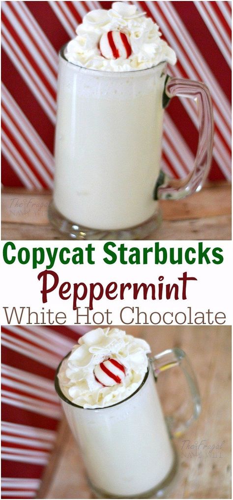 Peppermint White Hot Chocolate, White Hot Chocolate Recipe, Peppermint White, Copycat Starbucks, Peppermint Hot Chocolate, White Hot Chocolate, Hot Chocolate Recipe, Starbucks Copycat, Hot Coco